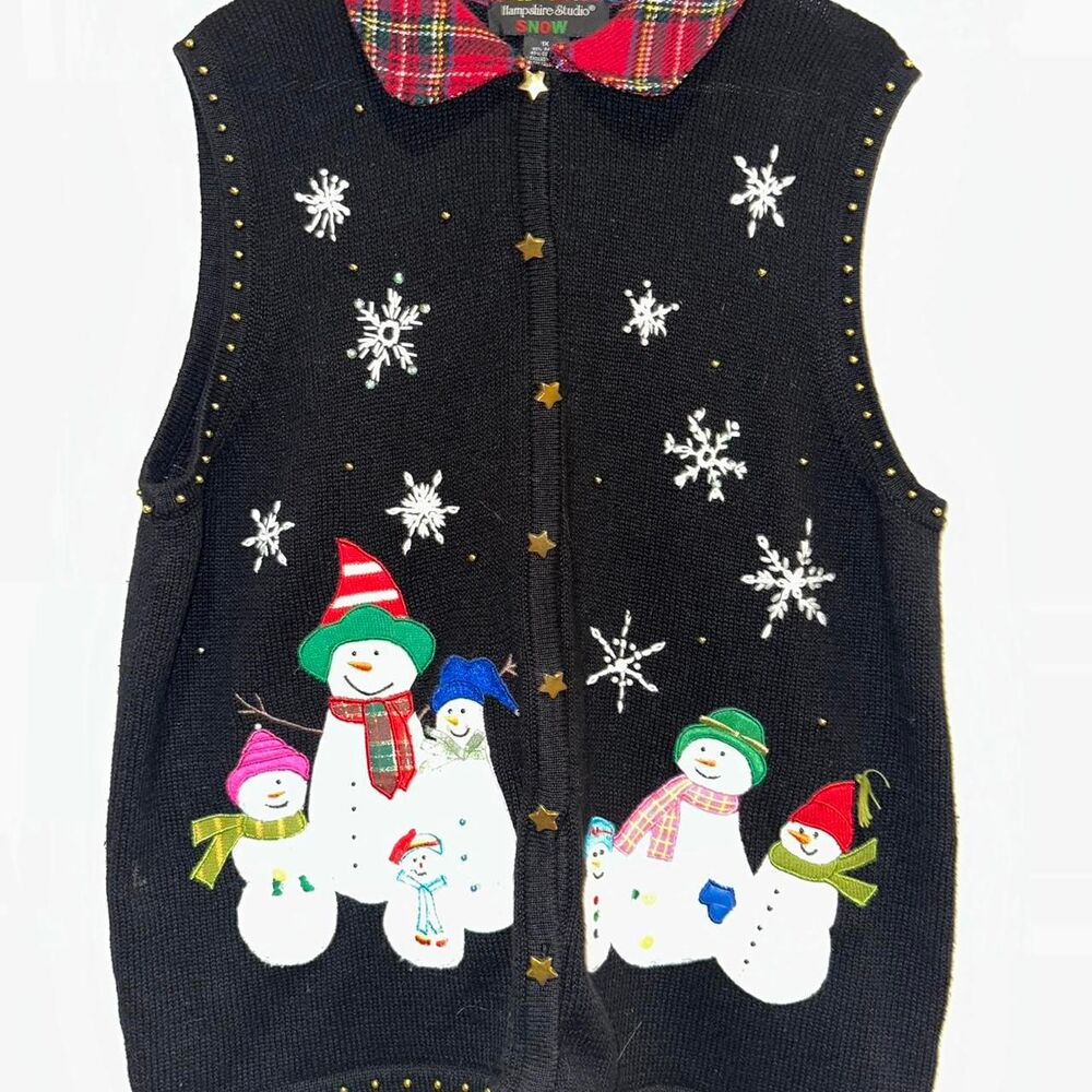 Vintage Hampshire Studio SNOWman Winter Christmas vest. 1X